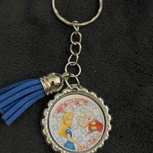 Blue Tassel Alice in Wonderland Bottle Cap Keychain